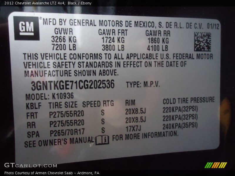 Black / Ebony 2012 Chevrolet Avalanche LTZ 4x4