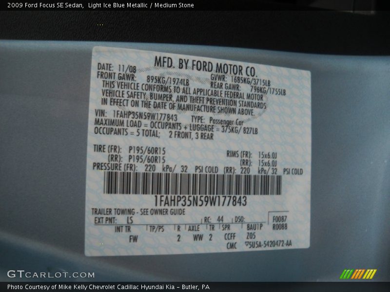 Light Ice Blue Metallic / Medium Stone 2009 Ford Focus SE Sedan