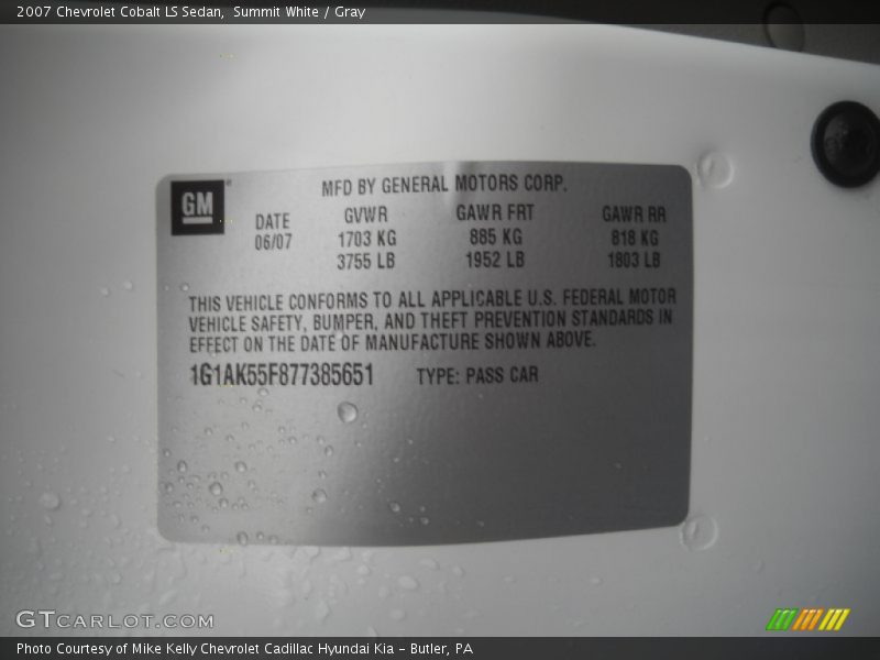Summit White / Gray 2007 Chevrolet Cobalt LS Sedan