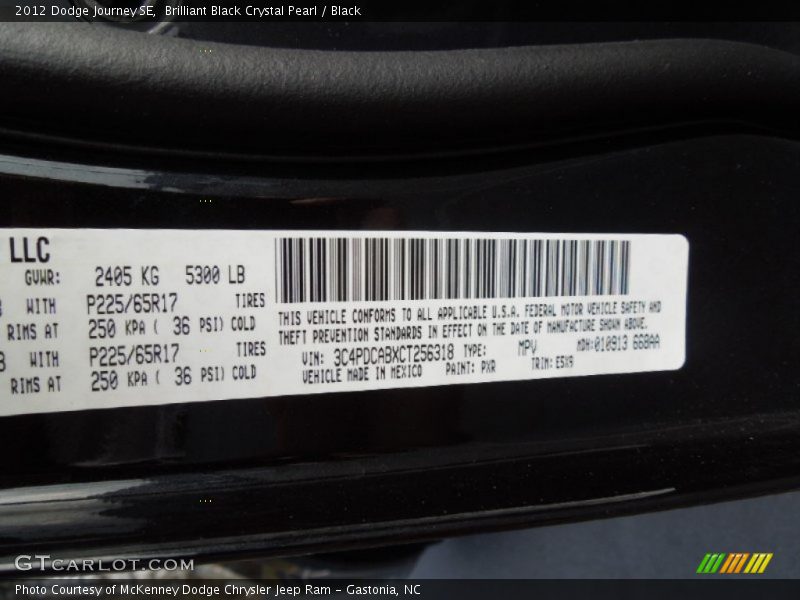 Brilliant Black Crystal Pearl / Black 2012 Dodge Journey SE