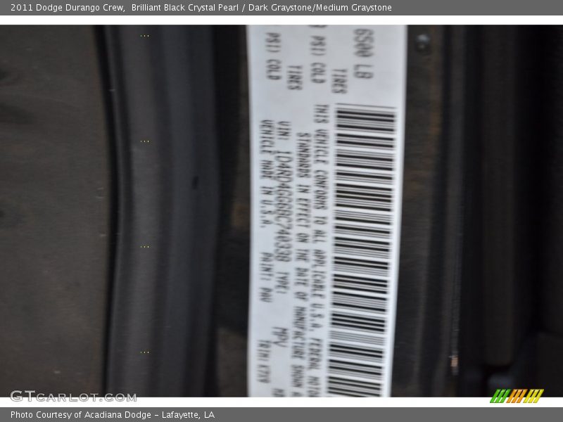 Brilliant Black Crystal Pearl / Dark Graystone/Medium Graystone 2011 Dodge Durango Crew