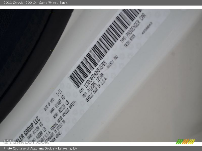 2011 200 LX Stone White Color Code PW1