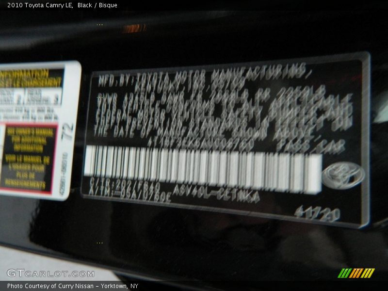 Black / Bisque 2010 Toyota Camry LE