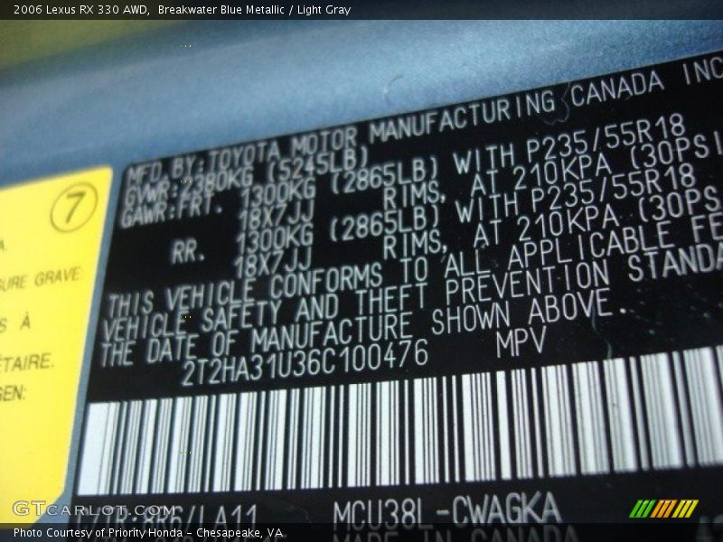 Breakwater Blue Metallic / Light Gray 2006 Lexus RX 330 AWD