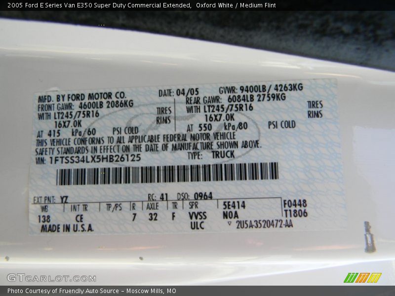 Oxford White / Medium Flint 2005 Ford E Series Van E350 Super Duty Commercial Extended