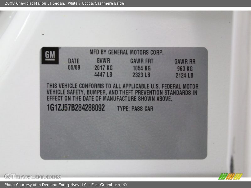 White / Cocoa/Cashmere Beige 2008 Chevrolet Malibu LT Sedan