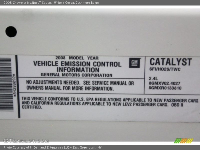 White / Cocoa/Cashmere Beige 2008 Chevrolet Malibu LT Sedan