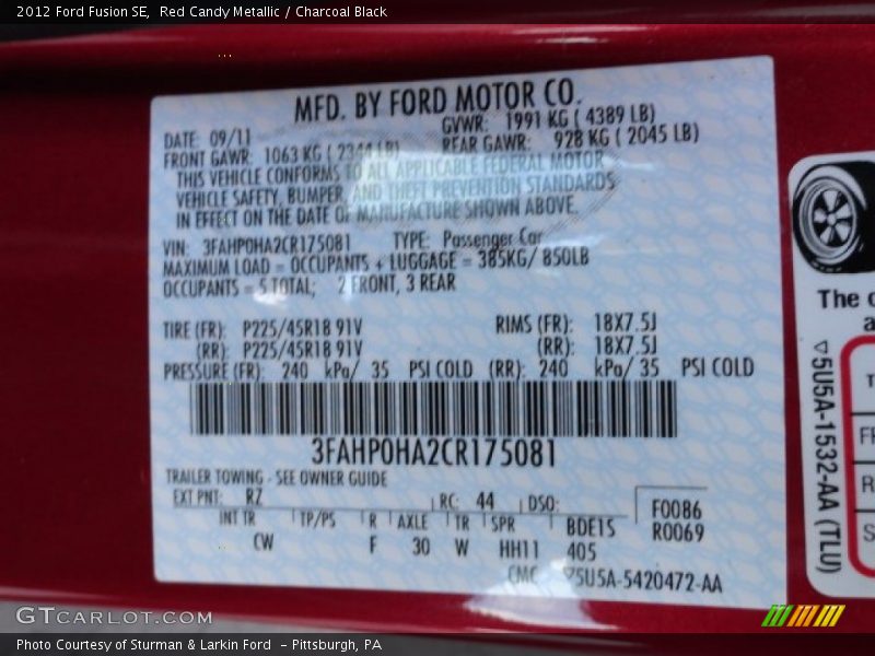Red Candy Metallic / Charcoal Black 2012 Ford Fusion SE