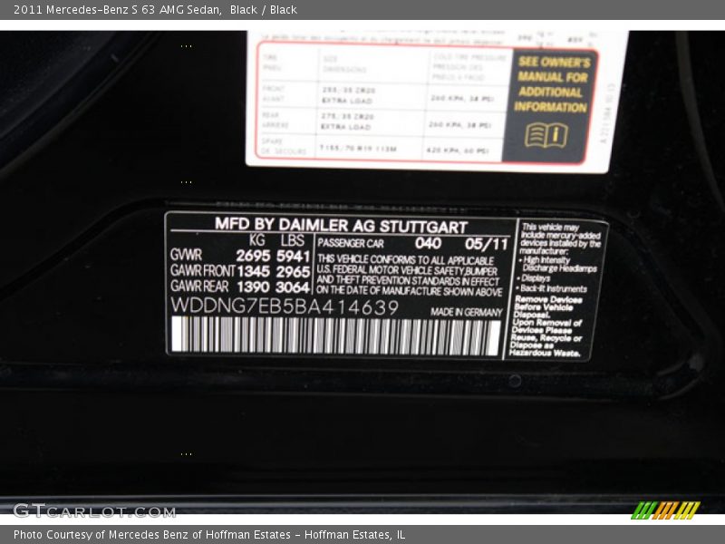 2011 S 63 AMG Sedan Black Color Code 040