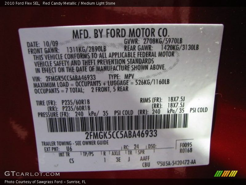 Red Candy Metallic / Medium Light Stone 2010 Ford Flex SEL