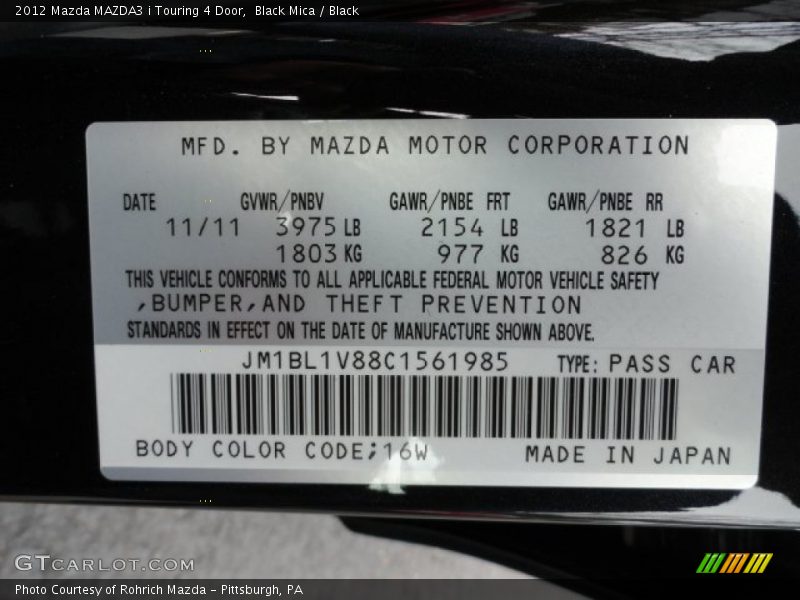 Black Mica / Black 2012 Mazda MAZDA3 i Touring 4 Door