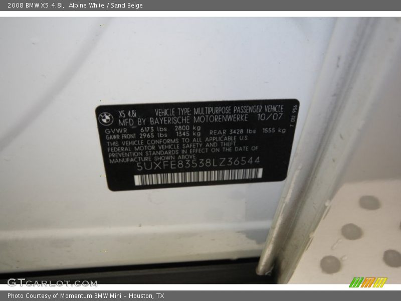 Alpine White / Sand Beige 2008 BMW X5 4.8i