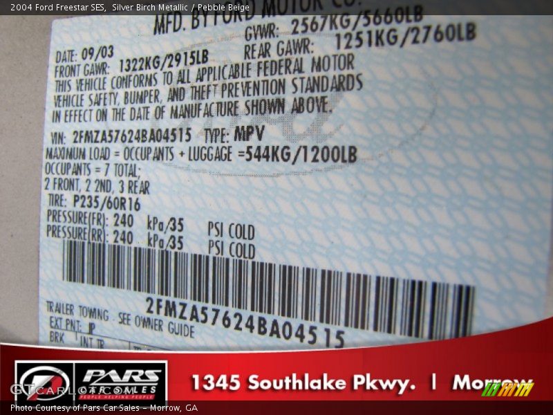 Silver Birch Metallic / Pebble Beige 2004 Ford Freestar SES