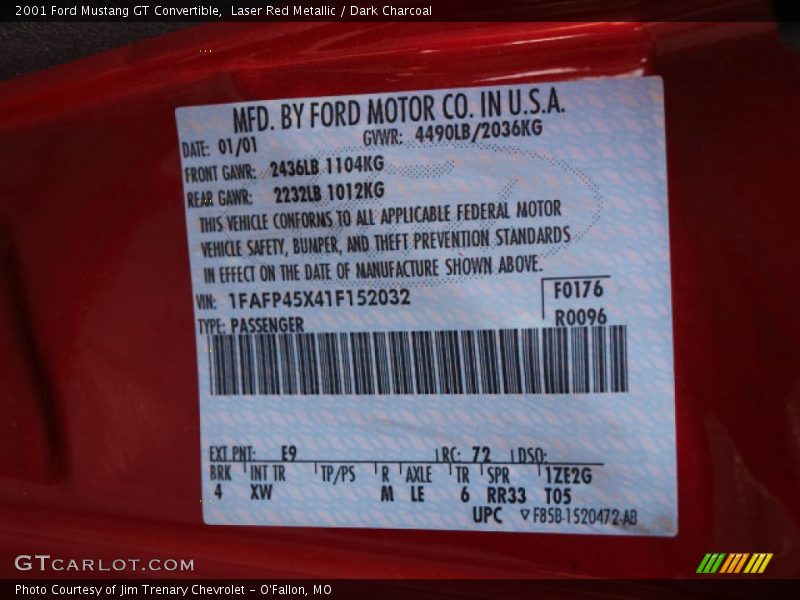 Laser Red Metallic / Dark Charcoal 2001 Ford Mustang GT Convertible