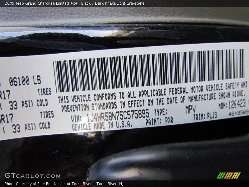 Black / Dark Khaki/Light Graystone 2005 Jeep Grand Cherokee Limited 4x4