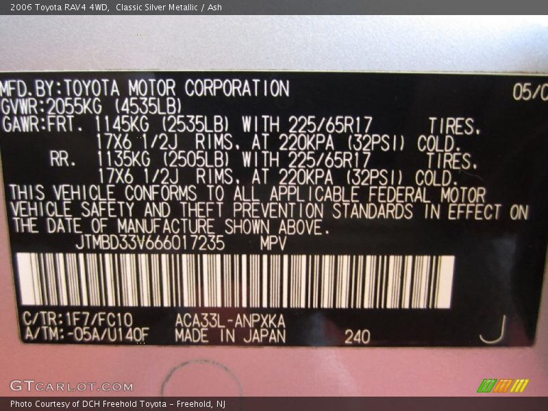 Classic Silver Metallic / Ash 2006 Toyota RAV4 4WD