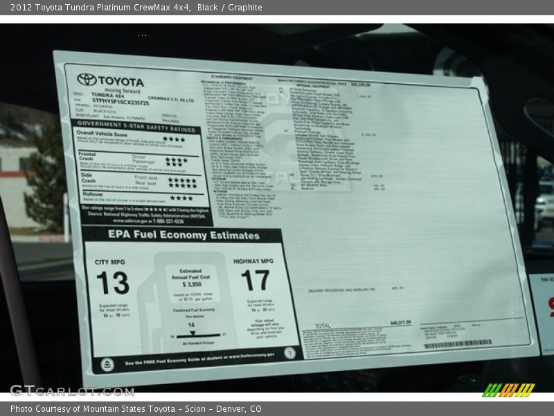 Black / Graphite 2012 Toyota Tundra Platinum CrewMax 4x4