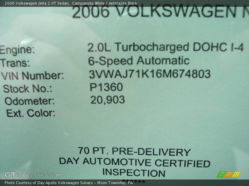 Campanella White / Anthracite Black 2006 Volkswagen Jetta 2.0T Sedan