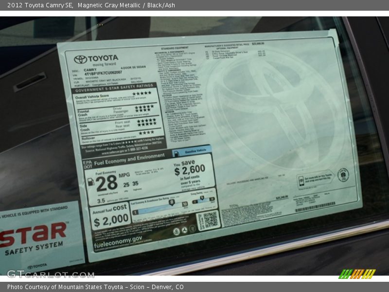 Magnetic Gray Metallic / Black/Ash 2012 Toyota Camry SE