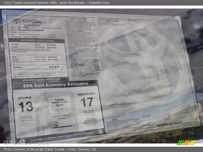  2012 Sequoia Platinum 4WD Window Sticker