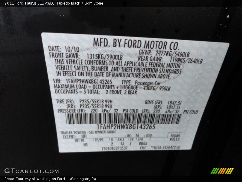 Tuxedo Black / Light Stone 2011 Ford Taurus SEL AWD