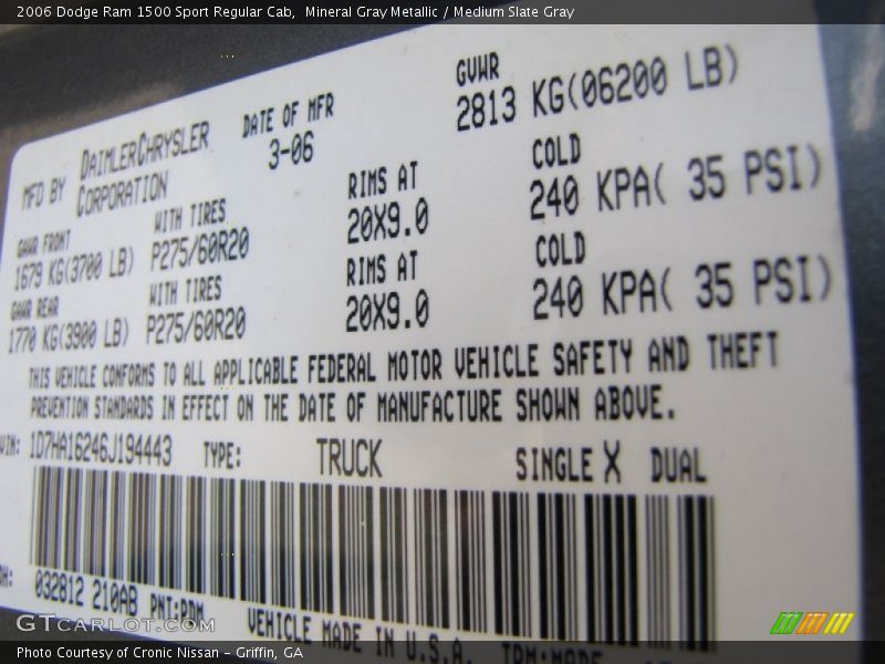 2006 Ram 1500 Sport Regular Cab Mineral Gray Metallic Color Code PDM