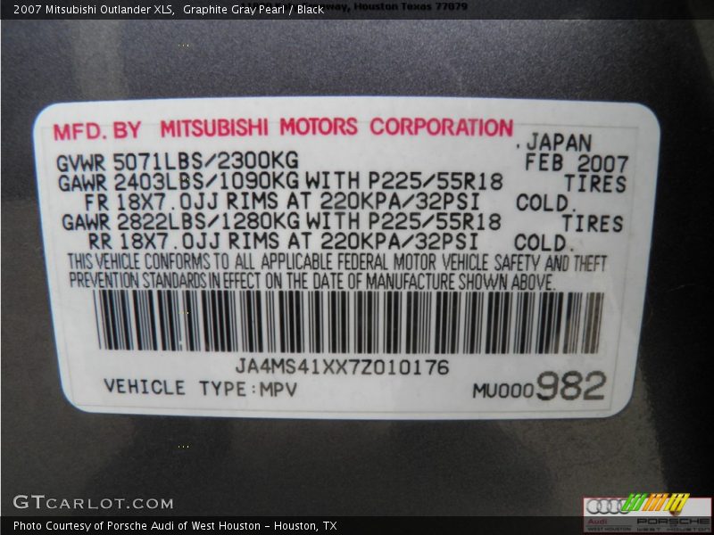 Graphite Gray Pearl / Black 2007 Mitsubishi Outlander XLS