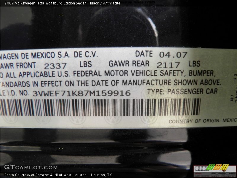 Black / Anthracite 2007 Volkswagen Jetta Wolfsburg Edition Sedan