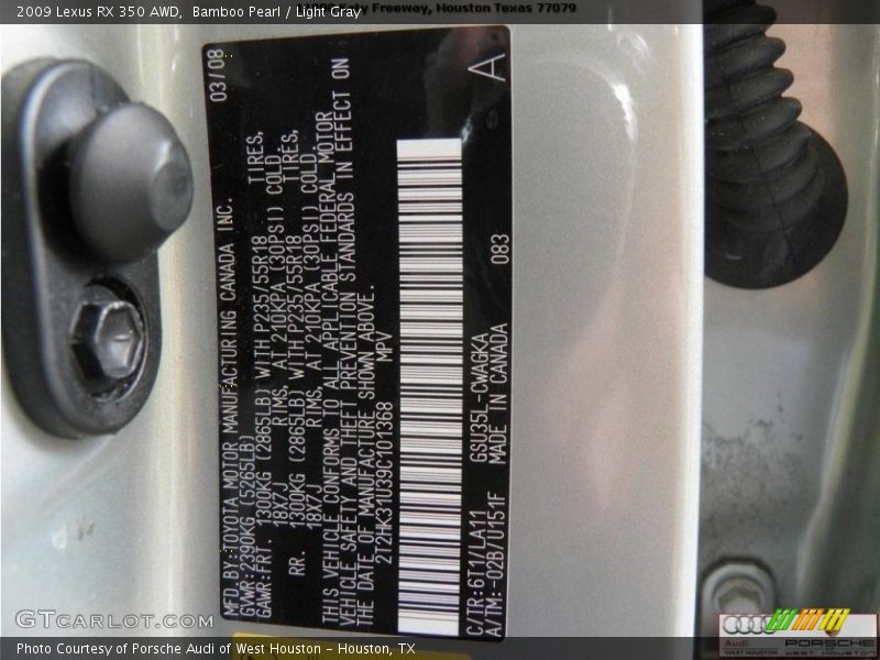 Bamboo Pearl / Light Gray 2009 Lexus RX 350 AWD