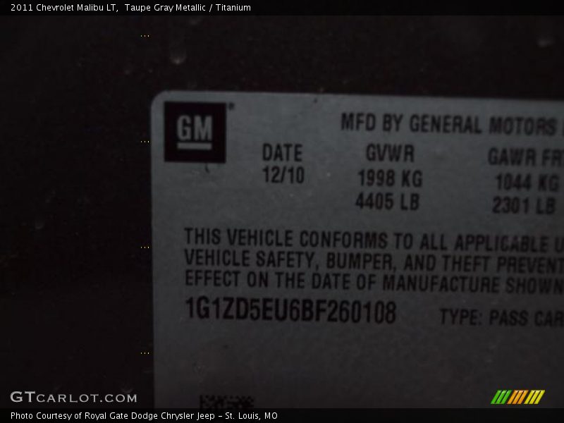 Taupe Gray Metallic / Titanium 2011 Chevrolet Malibu LT