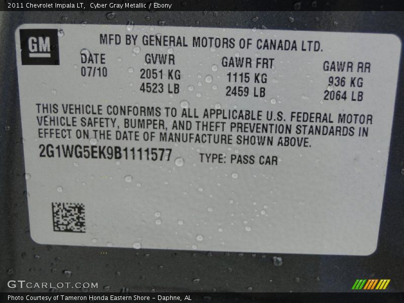 Cyber Gray Metallic / Ebony 2011 Chevrolet Impala LT