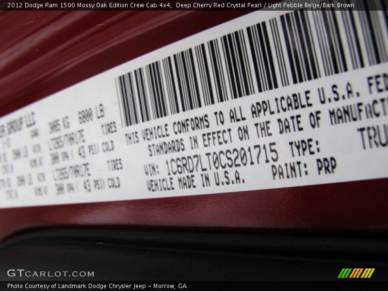 2012 Ram 1500 Mossy Oak Edition Crew Cab 4x4 Deep Cherry Red Crystal Pearl Color Code PRP