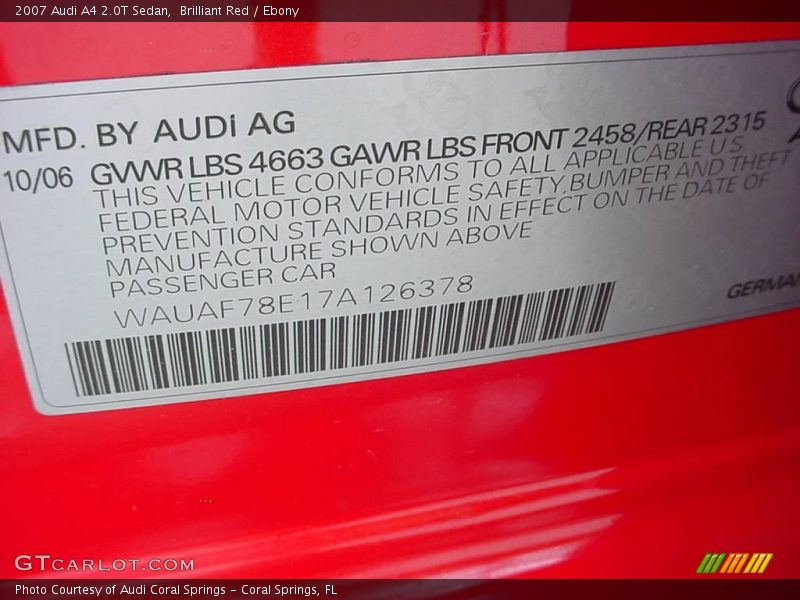 Brilliant Red / Ebony 2007 Audi A4 2.0T Sedan