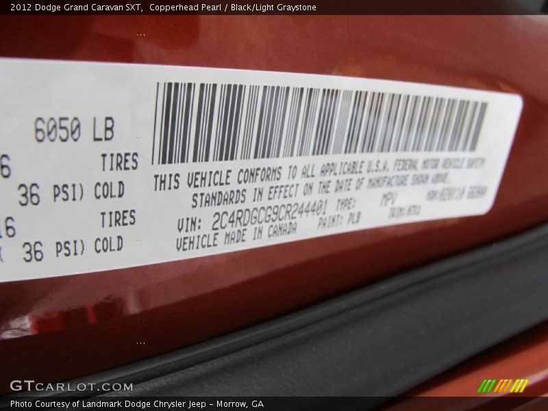 2012 Grand Caravan SXT Copperhead Pearl Color Code PLB