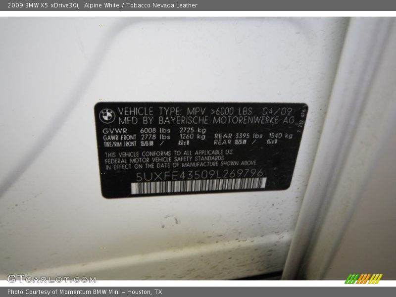 Alpine White / Tobacco Nevada Leather 2009 BMW X5 xDrive30i