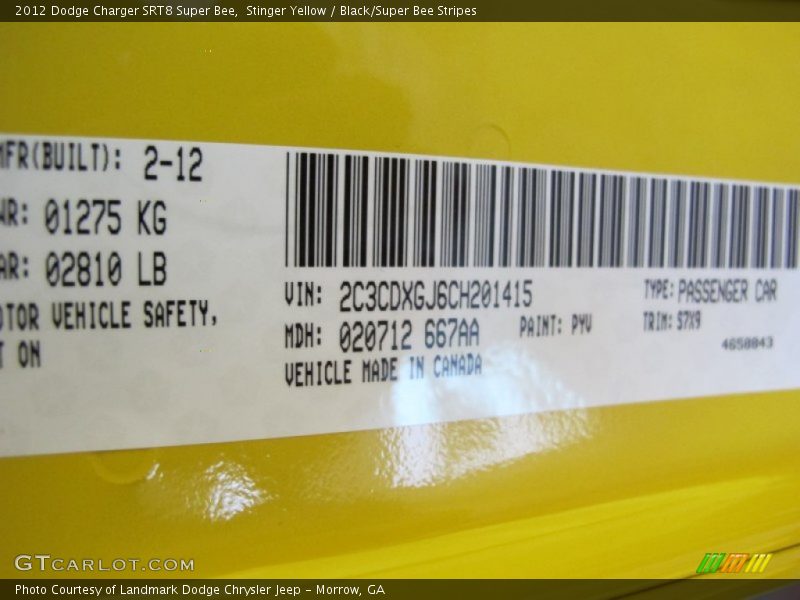 2012 Charger SRT8 Super Bee Stinger Yellow Color Code PYV