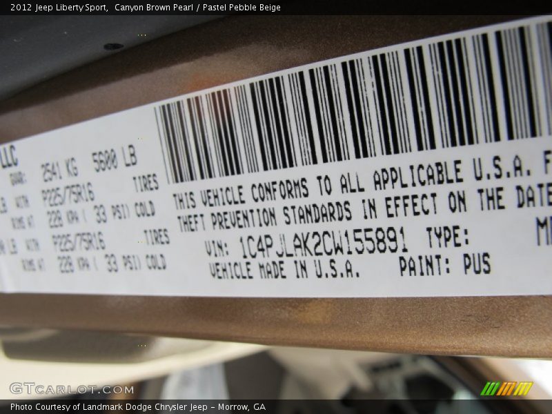 2012 Liberty Sport Canyon Brown Pearl Color Code PUS