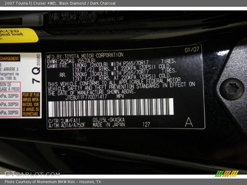 Black Diamond / Dark Charcoal 2007 Toyota FJ Cruiser 4WD