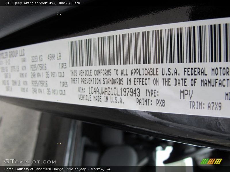 Black / Black 2012 Jeep Wrangler Sport 4x4