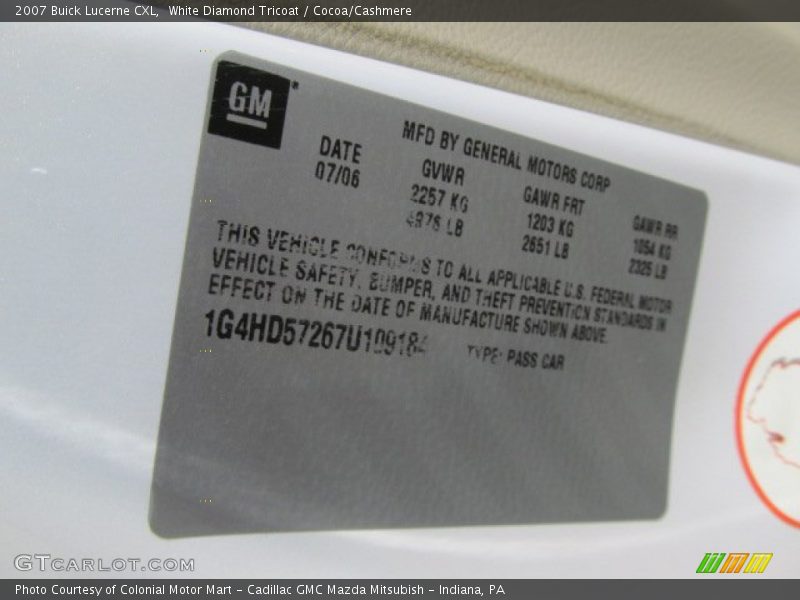 White Diamond Tricoat / Cocoa/Cashmere 2007 Buick Lucerne CXL