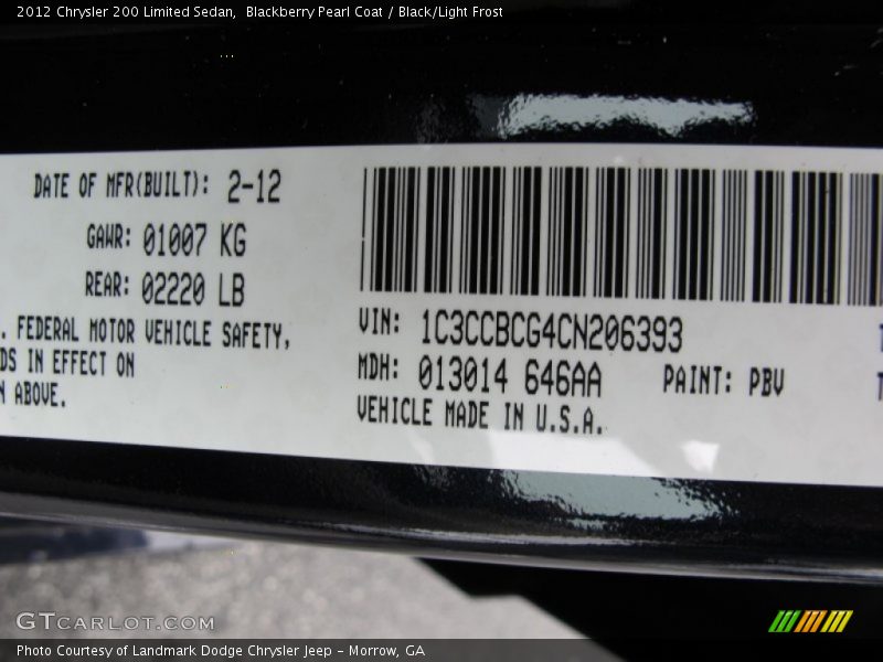 Blackberry Pearl Coat / Black/Light Frost 2012 Chrysler 200 Limited Sedan