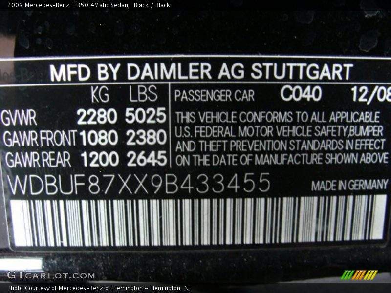 Black / Black 2009 Mercedes-Benz E 350 4Matic Sedan