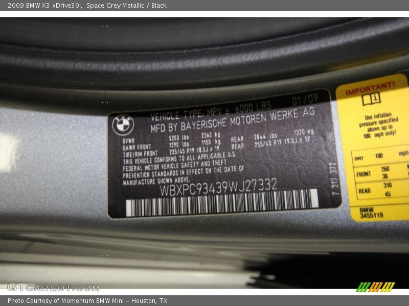 Space Grey Metallic / Black 2009 BMW X3 xDrive30i