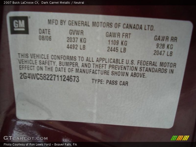 Dark Garnet Metallic / Neutral 2007 Buick LaCrosse CX