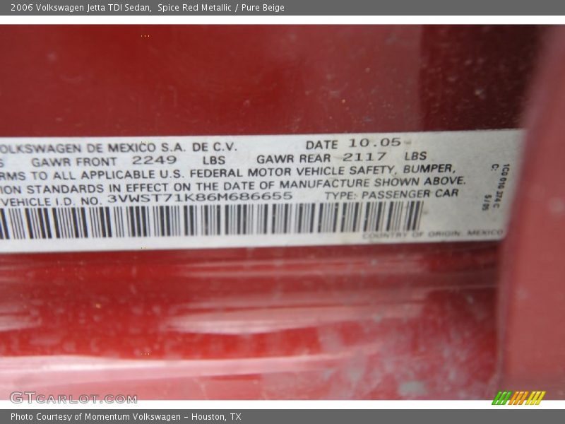 Spice Red Metallic / Pure Beige 2006 Volkswagen Jetta TDI Sedan