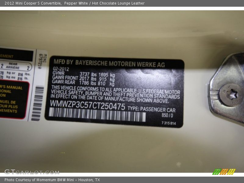 Pepper White / Hot Chocolate Lounge Leather 2012 Mini Cooper S Convertible
