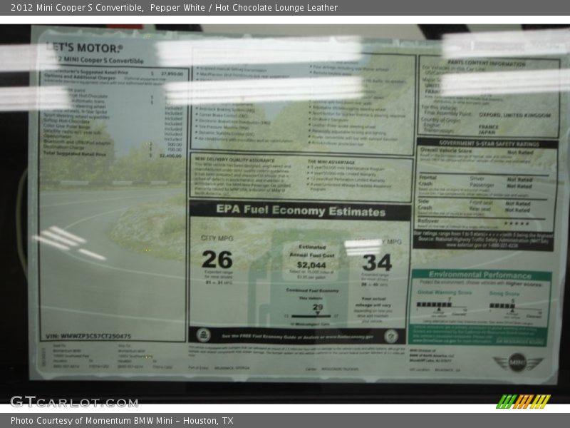 Pepper White / Hot Chocolate Lounge Leather 2012 Mini Cooper S Convertible