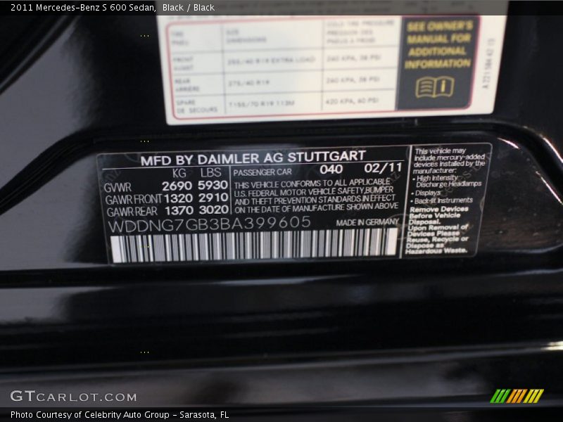 2011 S 600 Sedan Black Color Code 040