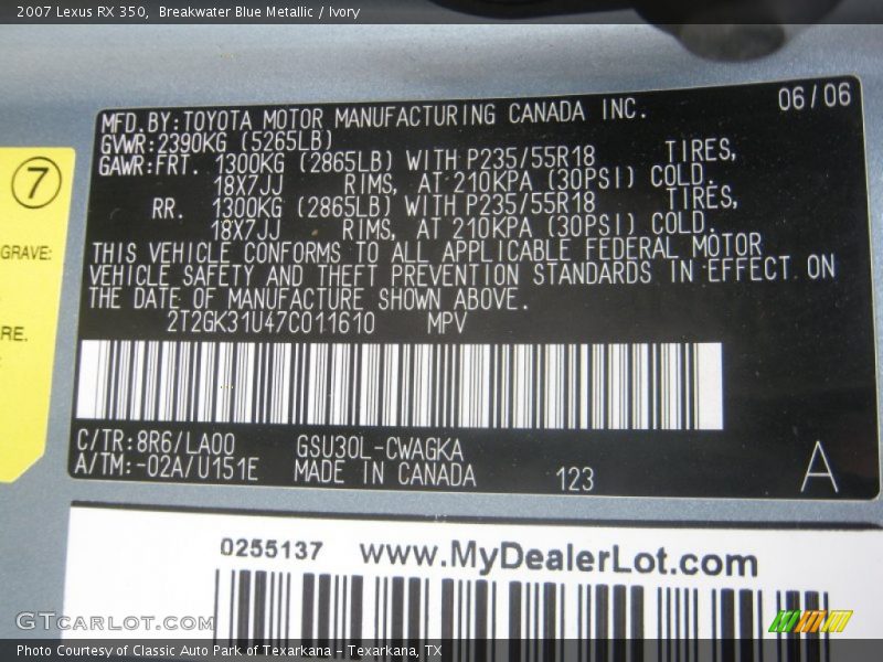 Breakwater Blue Metallic / Ivory 2007 Lexus RX 350