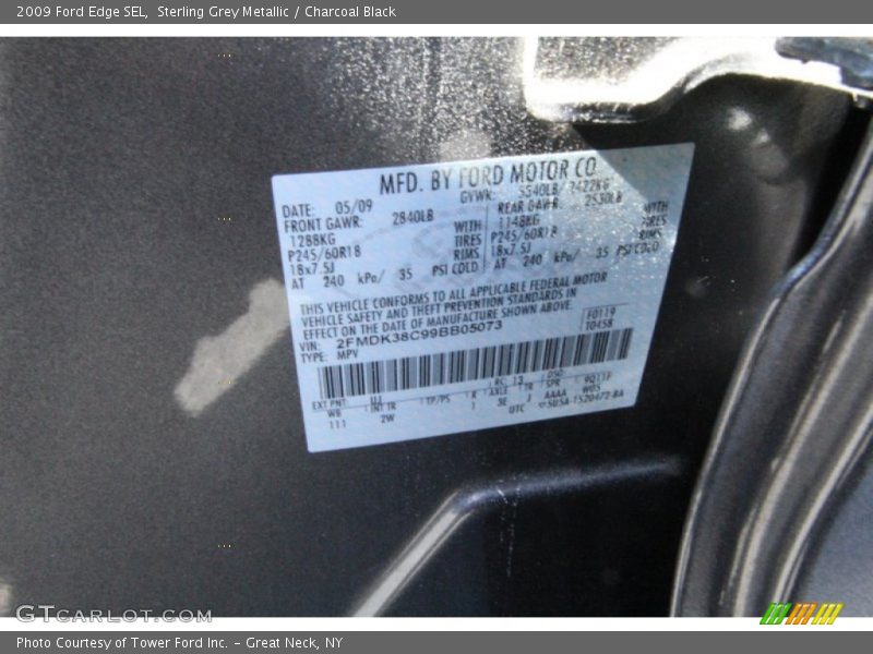 Sterling Grey Metallic / Charcoal Black 2009 Ford Edge SEL